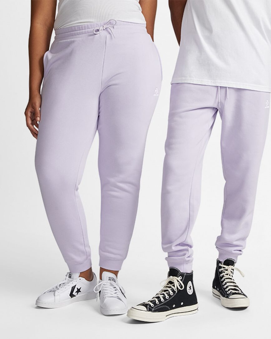 Men\'s Converse Go-To Embroidered Star Chevron Standard Fit Fleece Sweatpants Purple | AU E49C5V